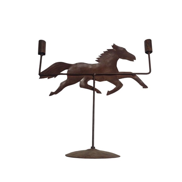 Rustic Metal Horse Candle Holder Primitive Ranch Equestrian Folk Art Vane Vtg - Picture 4 of 11
